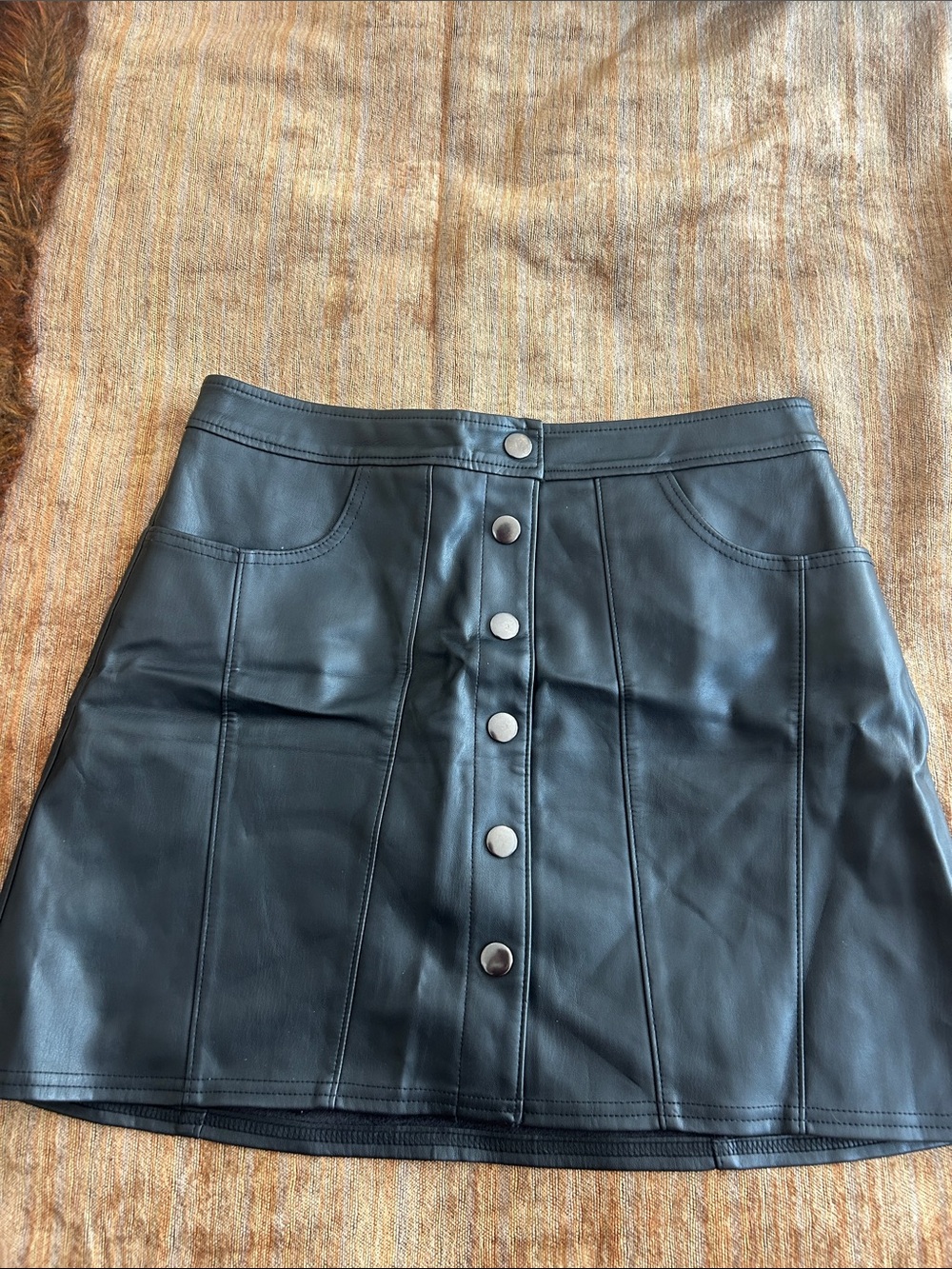 Express Black Faux Leather Button-Front Mini Skirt